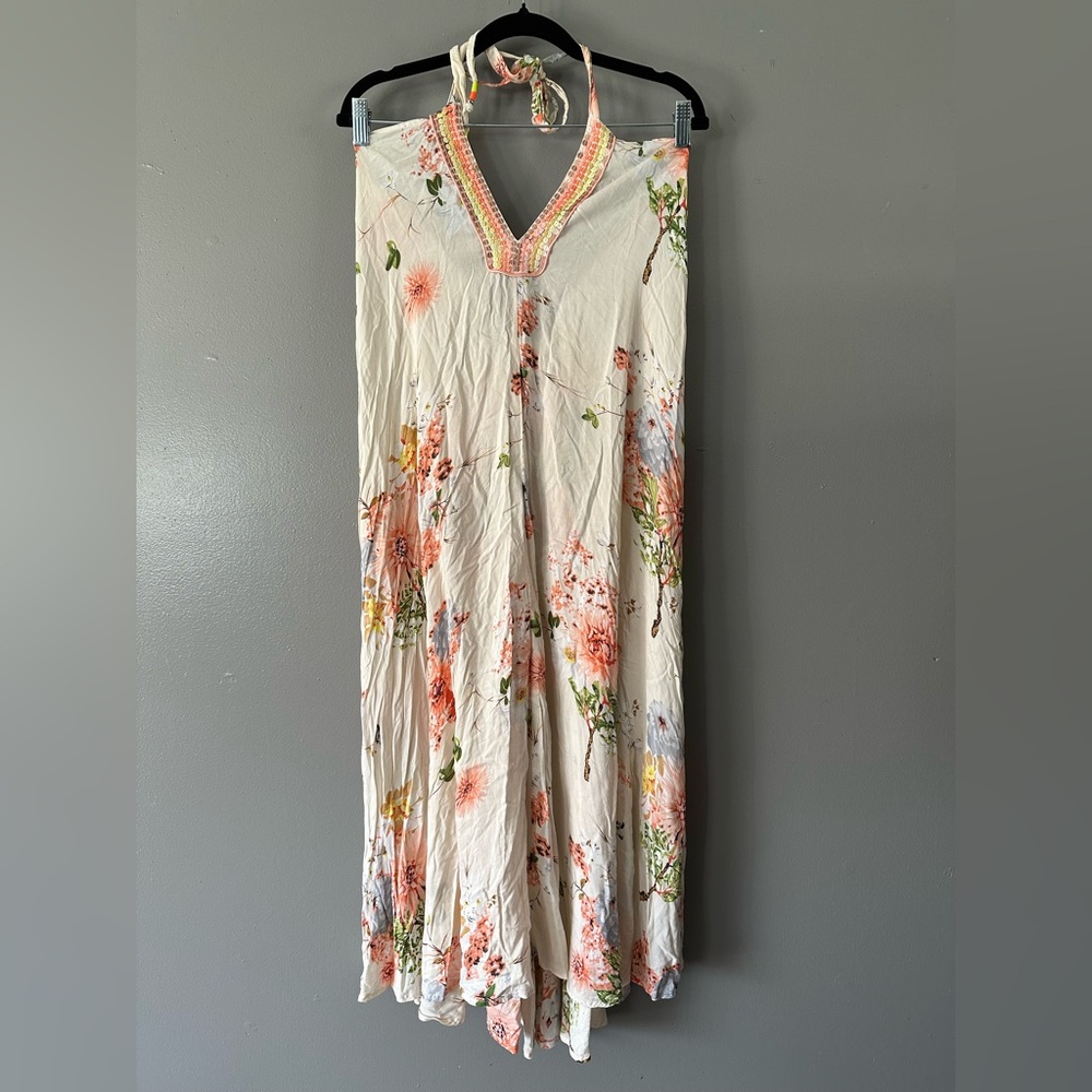 Hoi Polloi Tie Back Halter Sequinned V-Neck Floral Midi Dress